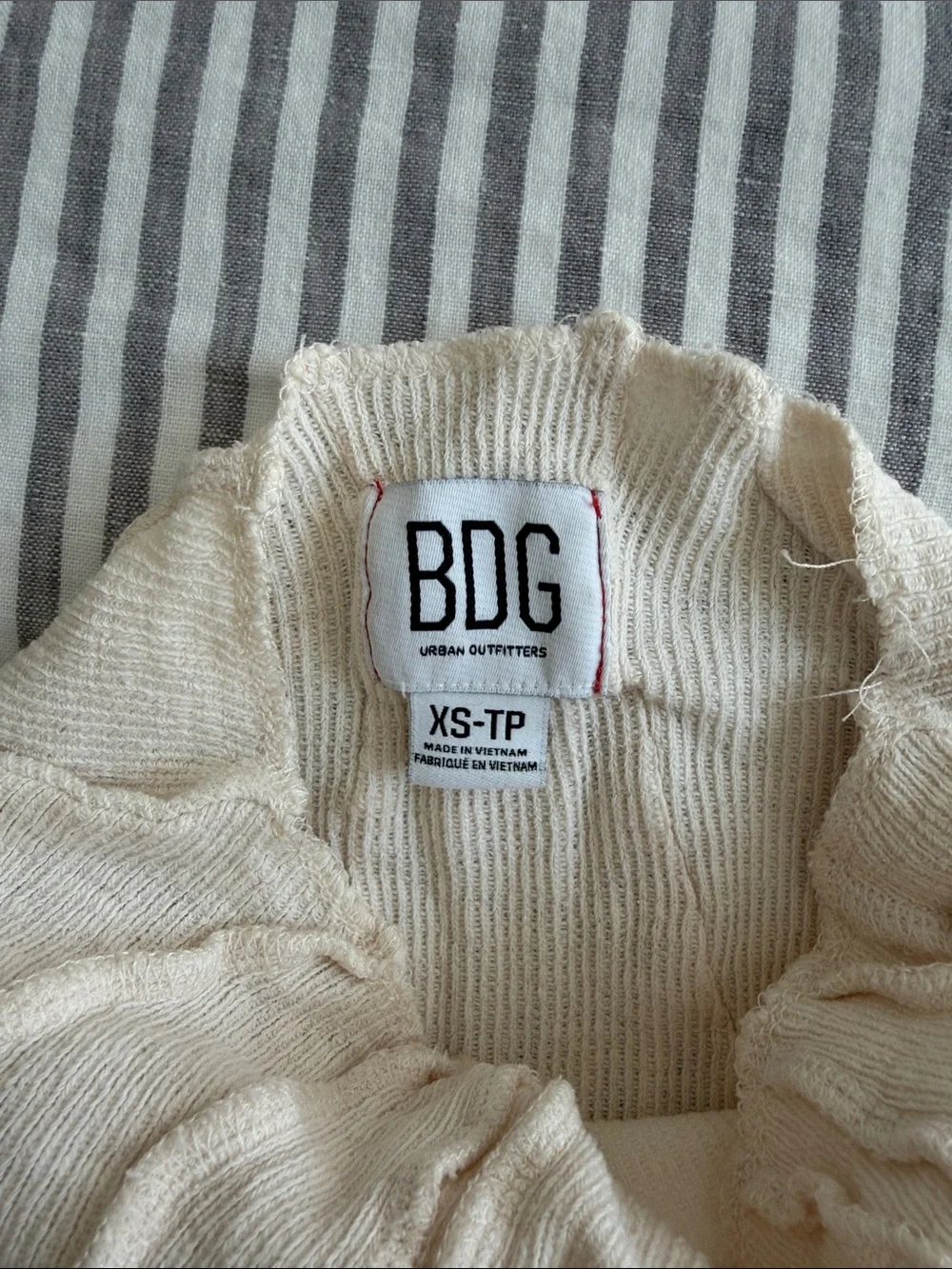 BDG Cream Cropped Ruffle-Trim Long Sleeve Top